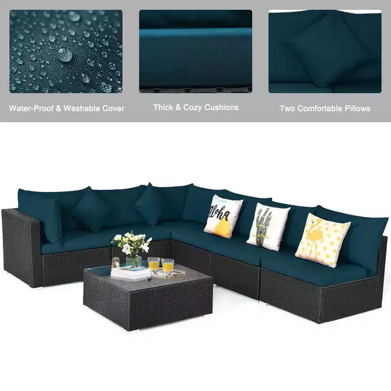 Costway 7PCS Patio Rattan Sofa Set Sectional Conversation Furniture Set Garden Beige/Navy/Gray