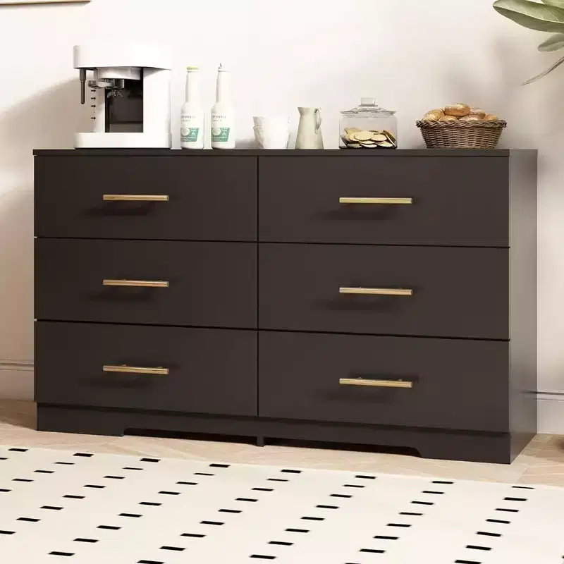 Black color Large 6 drawers chest of drawer dressers table with golden handle