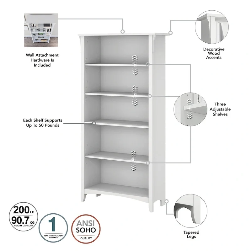 Salinas 60W L Desk with Hutch, Cabinet and Bookcase by Bush Furniture
