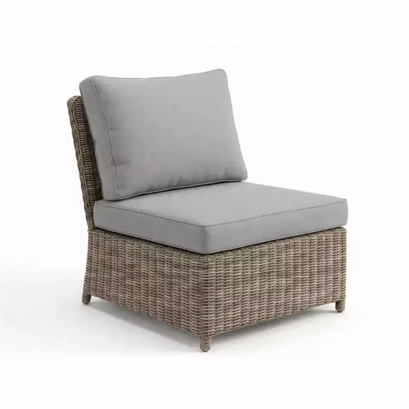 Martha Stewart Lily Pond Indoor-Outdoor Modular Patio Sectional Sofa Center Seat in Weathered Gray Rattan Wicker with Gray All-Weather Cushions