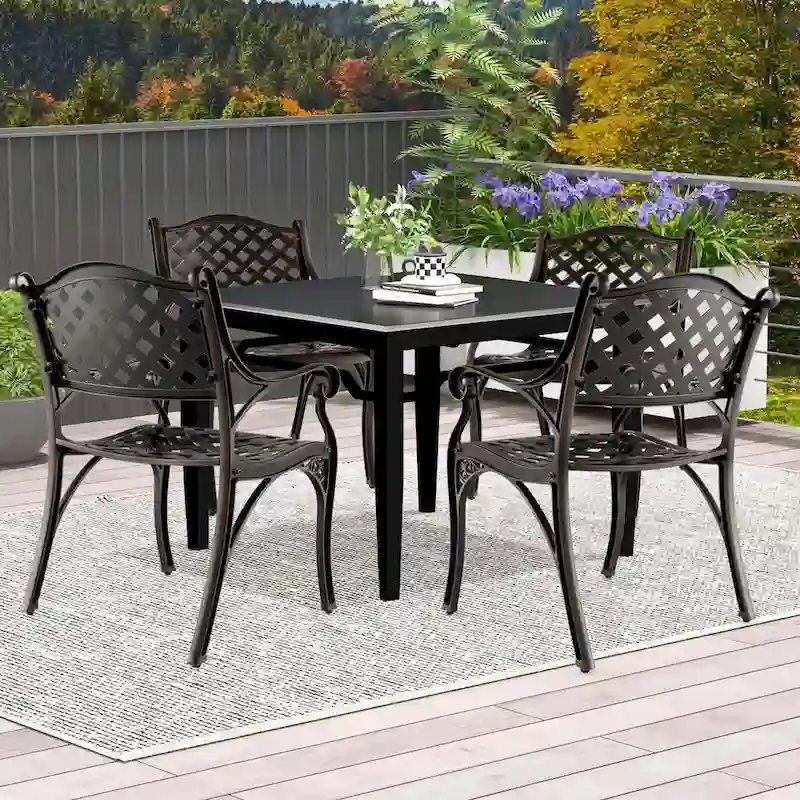 Costway 2/4 PCS Cast Aluminum Patio Chairs Set of 2 All Weather