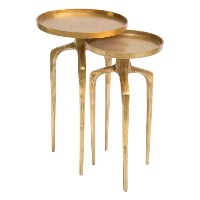 Set of 2 Modern Round Nested Table Antique Gold - Zm Home