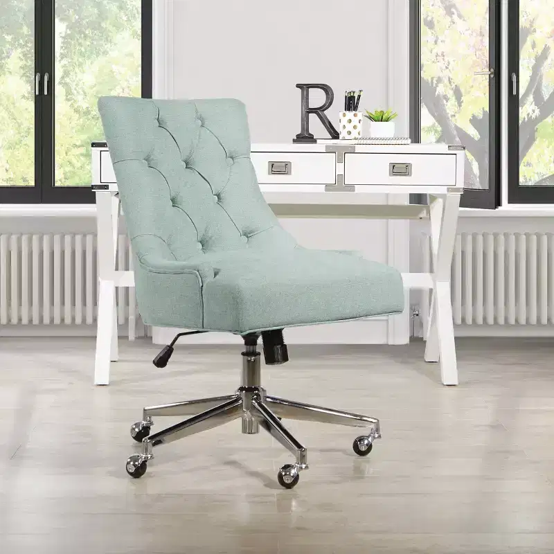 Black Tufted Armless Swivel Office Chair – Adjustable Height, Seats 1