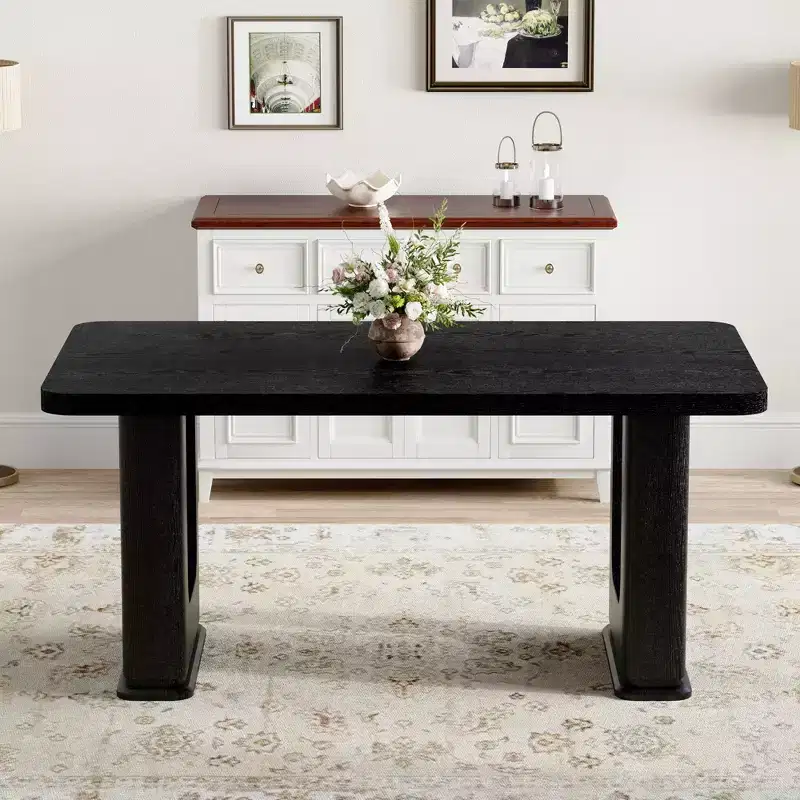 GDFStudio Taiga Modern Wooden Dining Table with U-shaped Legs and Transparent Glass Design