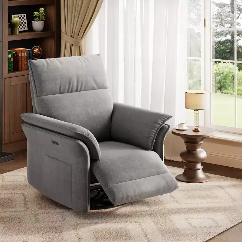 LinTimes Power Recliner Swivel Glider Chair  Modern Single Lounge Seat, 270 Swivel Rocker, Curved Double-Layer Armrests, For Living Room