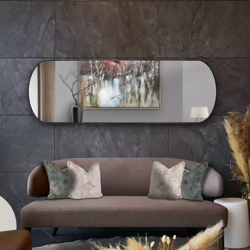 Stainless Steel Framed Capsule Mirror, Brushed Black