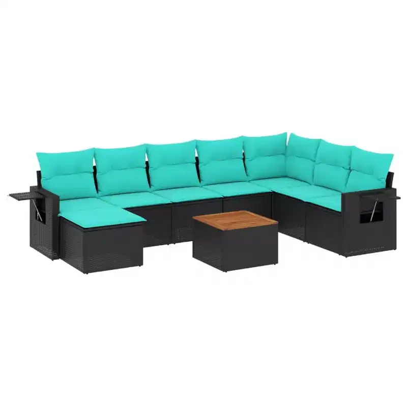 vidaXL 9 Piece Garden Sofa Set with Cushions Grey Poly Rattan