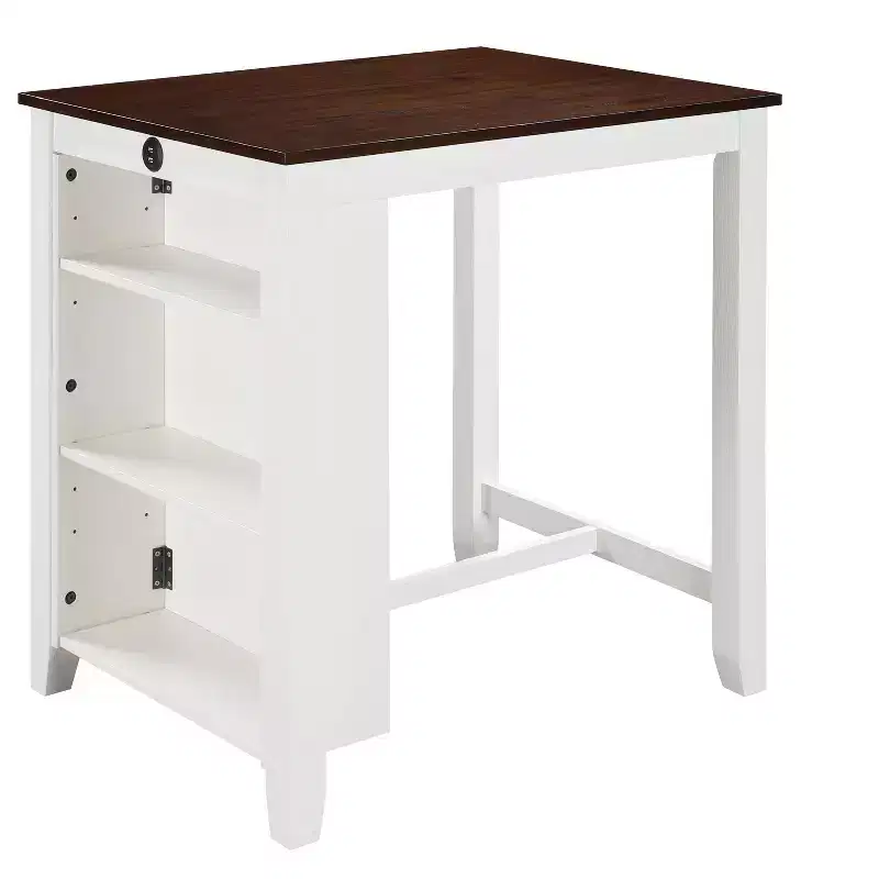Okak Kitchen Table Counter Height Dining Table with USB Charging Ports and Shelves for Dining Room, Kitchen