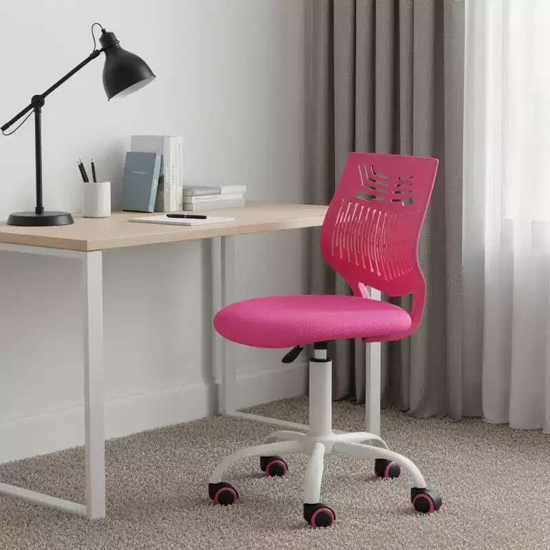 Adjustable Height Swivel Rolling Office Chair with Breathable Geometric Back, Fuchsia & White