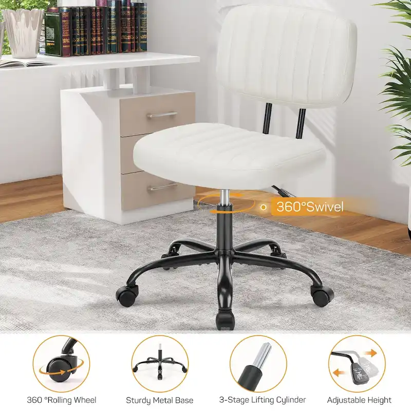 Comfy PU Leather Upholstered Office Chair, Home Desk Chair with Arms & Adjustable Swivel