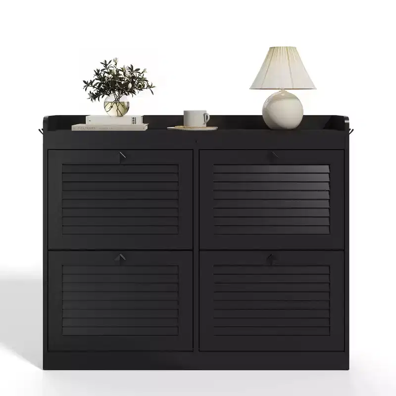 GustoWave Large Shoe Storage Cabinet with 4 Flip Drawers,with Hooks and Storage, Hidden Shoe Organizer for Foyer, Hallway, Living Room