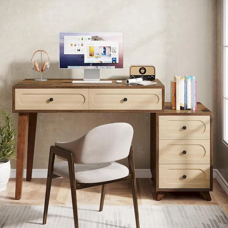 51-Inch Computer Desk with Reversible Drawer Cabinet and Printer Stand
