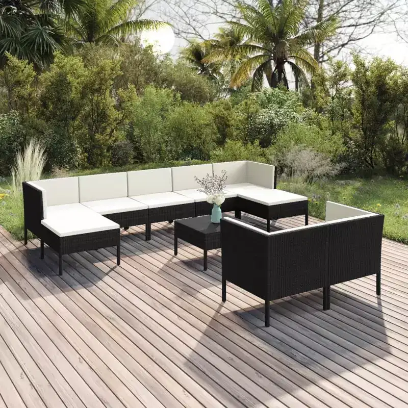 vidaXL Patio Lounge Set Outdoor Sectional Sofa Set Table Poly Rattan Black