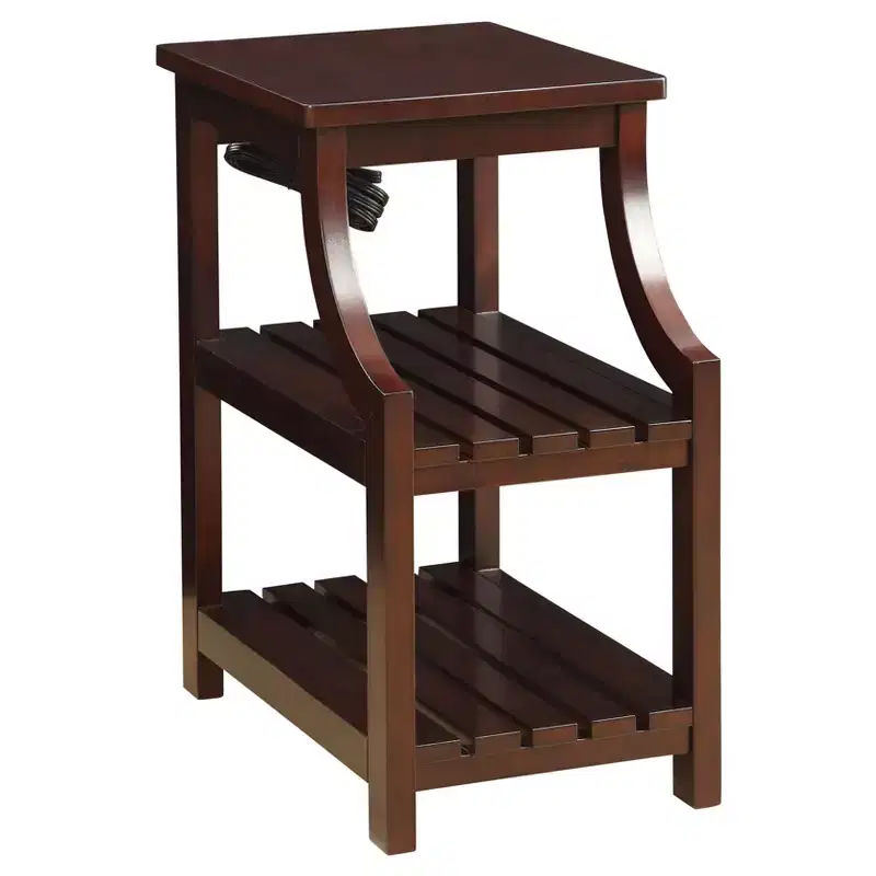 End Table with USB Ports & Shelves - 2-Tier, Plug-In Storage