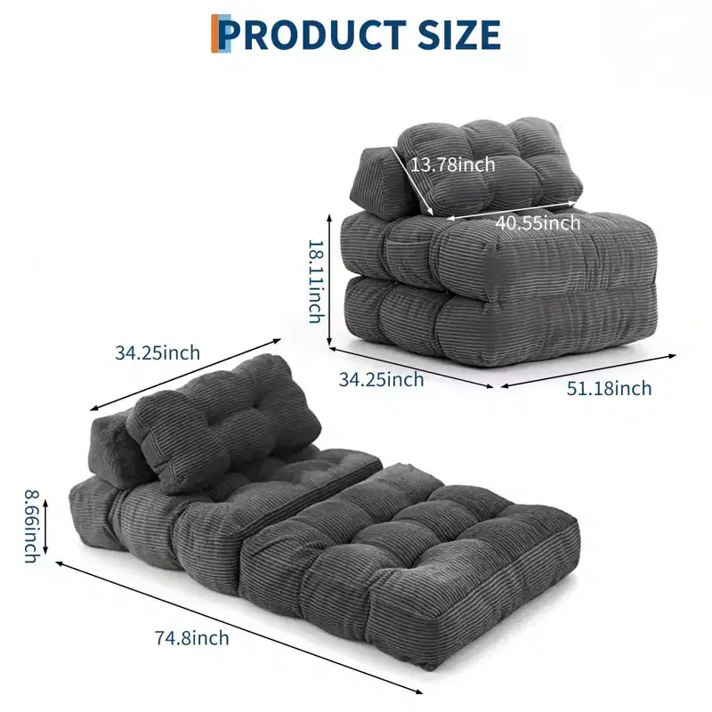 COZONY Folding Sofa Bed 2-Pack - Single Convertible Sleeper Chair with Pillow, Ergonomic Support, Portable, Machine Washable Cover, Gray