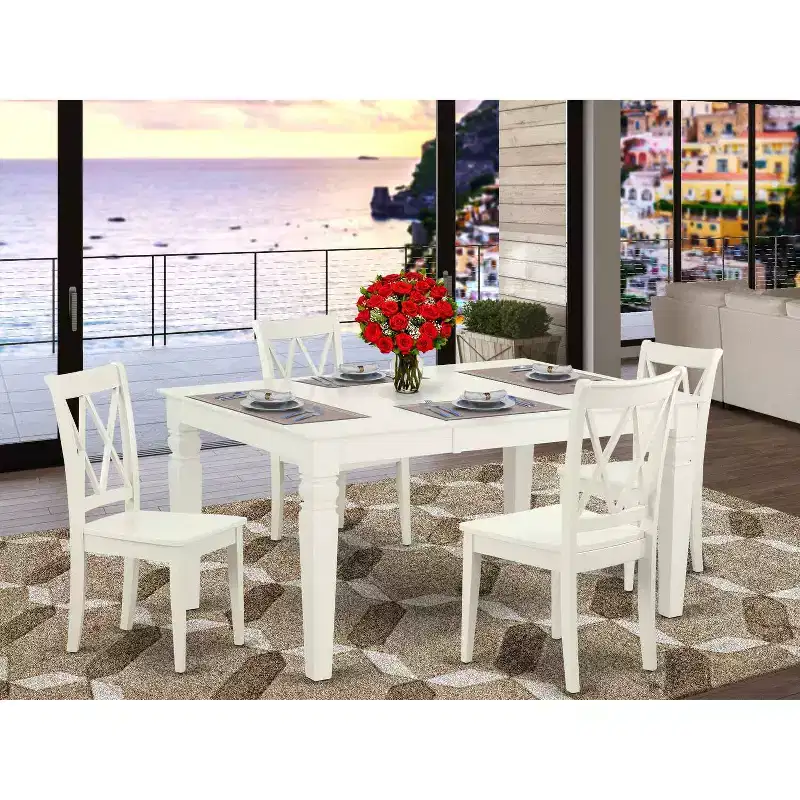 Antique Dining Set - 5 Piece Rectangular Table & Chairs - Double X Back Design - Comfort & Style