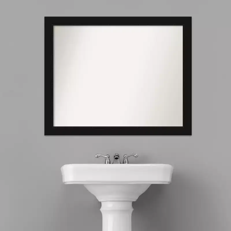 Non-Beveled Bathroom Wall Mirror with Black Frame