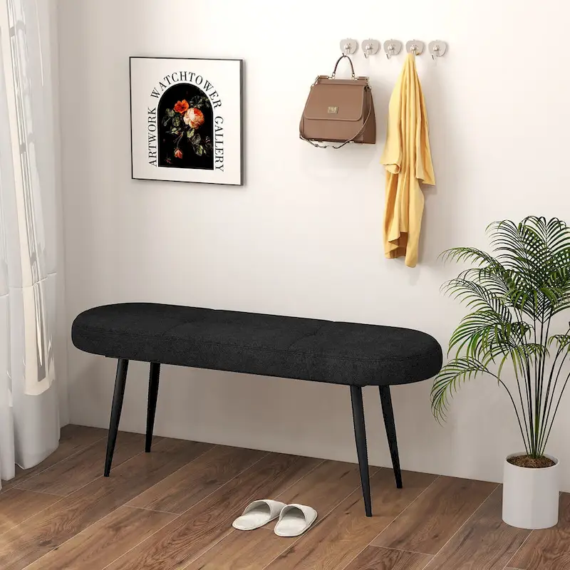 Gymax 47 Upholstered Entryway Bench w/ Padded Seat & Heavy-duty