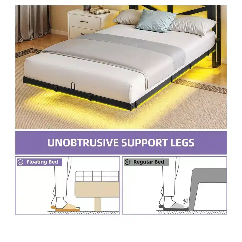 Twin Size LED Metal Platform Bed Frame with Charging Station