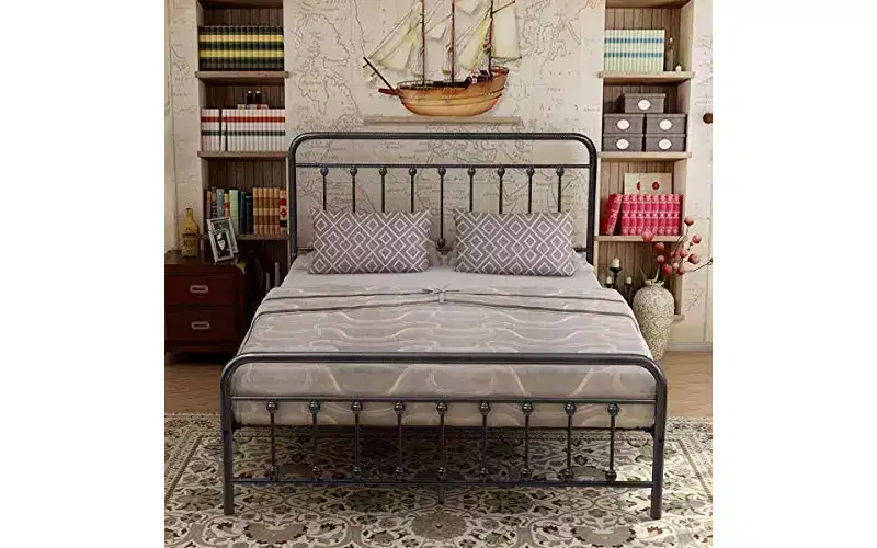 Queen Size Metal Platform Bed Frame with Headboard & Footboard, Steel Slat Support, No Box Spring Needed