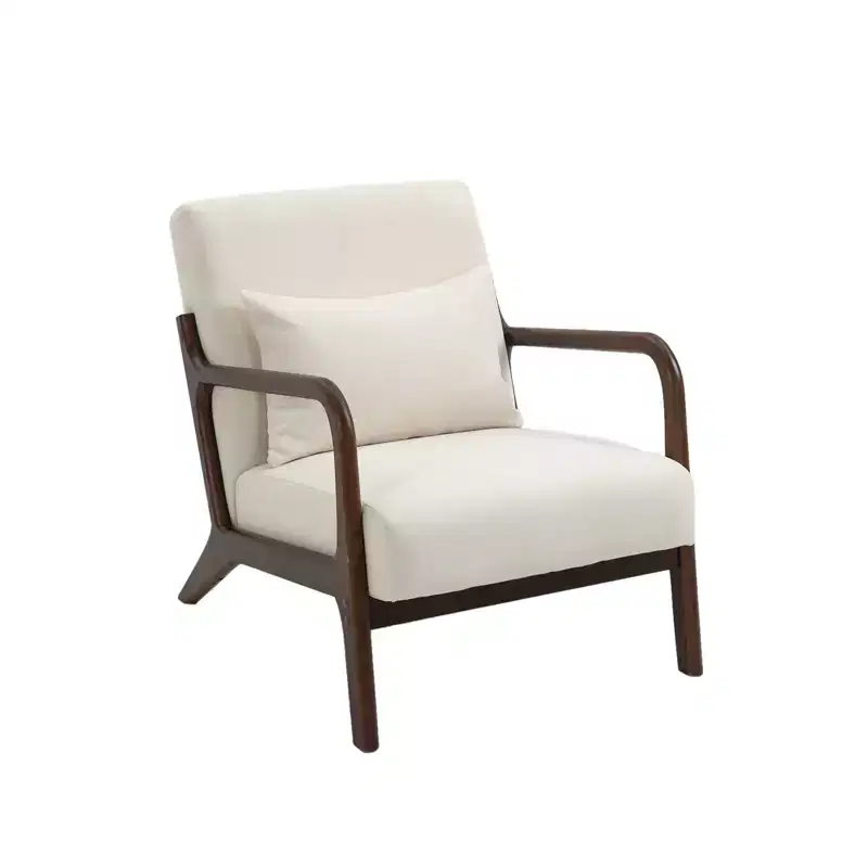 Upholstered Armchair With Scooped Arms Mid Century Modern Fabric Accent Chair For Bedroom, Apartment, Studio, Office, Waiting Room, Living Room