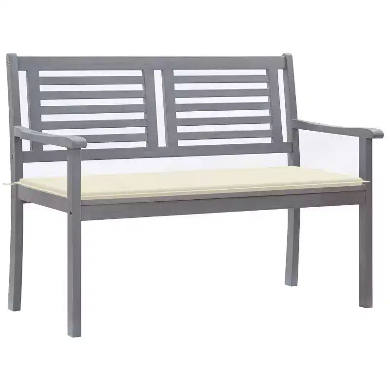vidaXL 2-Seater Patio Bench with Cushion Accent Loveseat Gray Eucalyptus Wood
