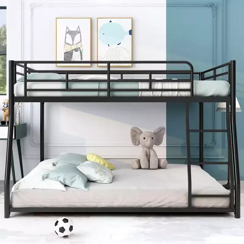 Twin XL over Queen/Full XL over Queen Size Bunk Bed, Metal Floor Bunk Bed, Black