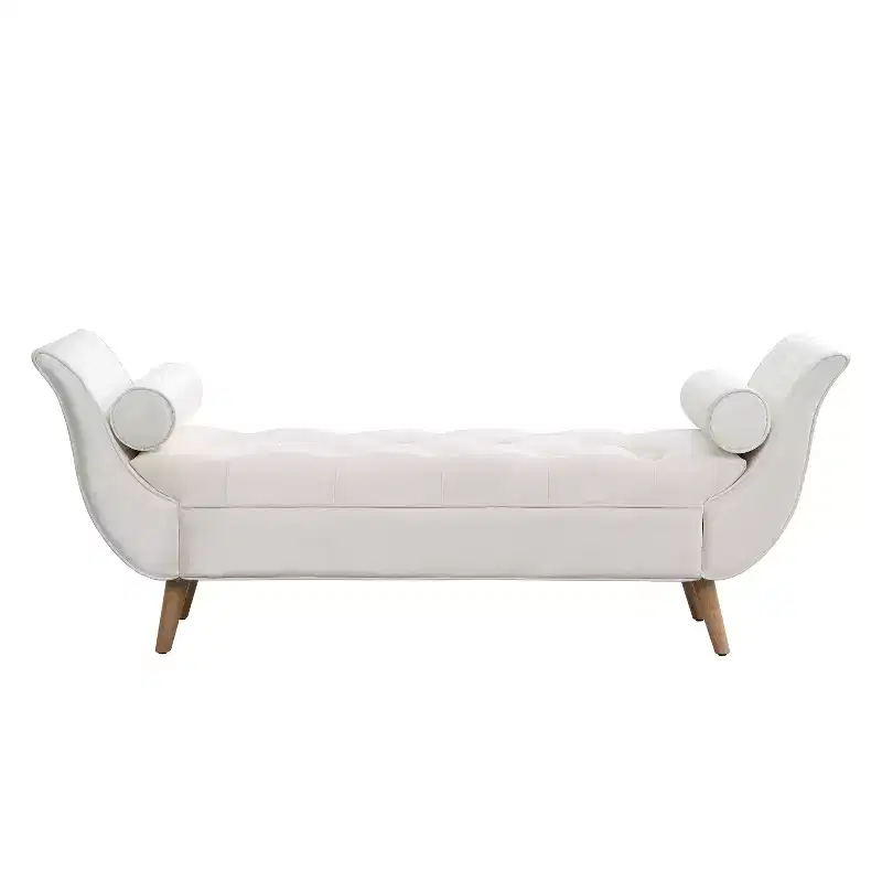 Zyrel Mid-Century Modern Velvet Upholstered Button Tufted Bench with 2 Pillows