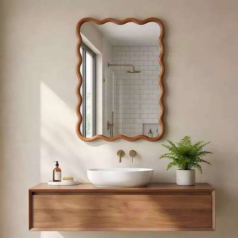 20 x 30 Wall Mirror with Solid Wood Frame, Wavy Rectangle Decorative Mirror for Bathroom, Bedroom, Living Room, Entryway