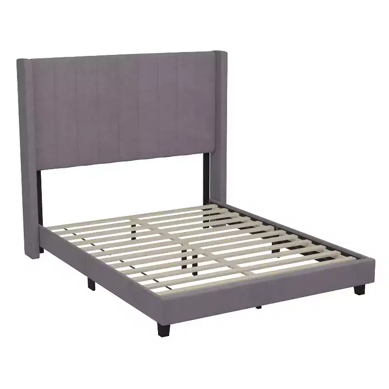 Upholstered Platform Bed with Vertical Channel Stitch Detail and Engineered Wood Frame No Box Spring Required