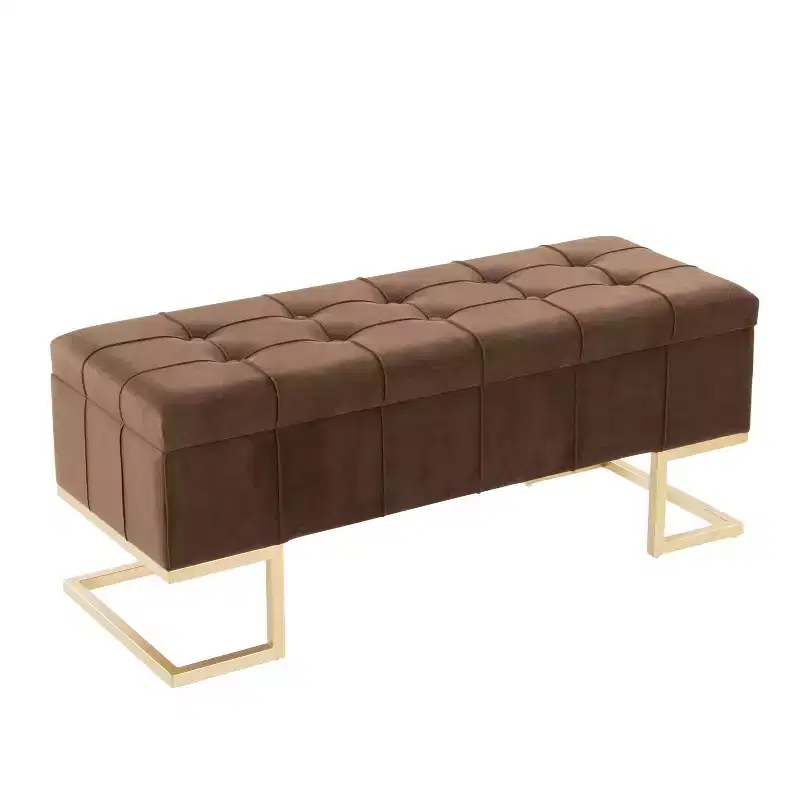 LumiSource Midas Bench Gold Steel/Brown Velvet