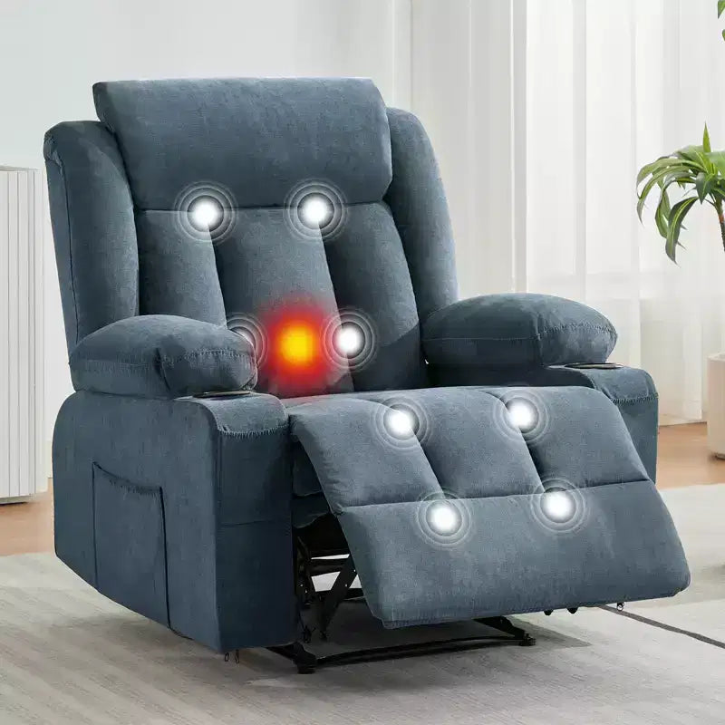 Massage Rocker Recliner Chair, Comfy Overstuffed Rocking Chair with Side Pockets, Front Pockets and Cup Holder, Easy Assembly