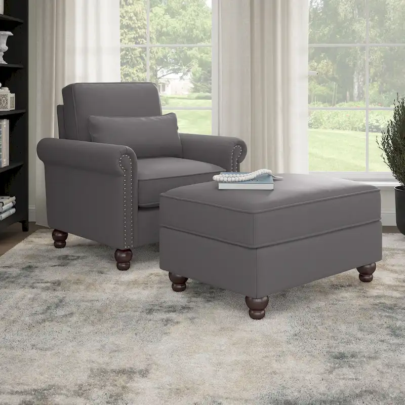 Accent Chair with Storage Ottoman and Lumbar Pillow Set