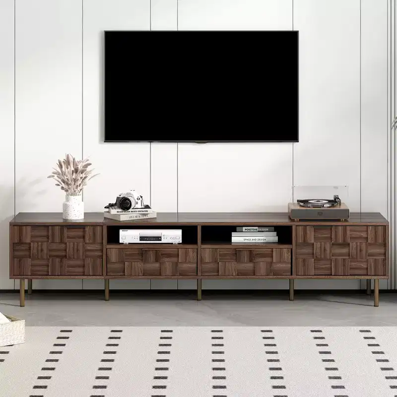 JVNOXK Mid Century TV Stand with 2 Drawers, Media Console Table for TVs up to 85'', Entertainment Center with Storage for Living room, Bedroom