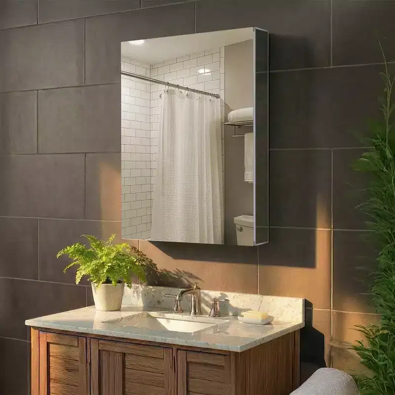 Fine Fixtures Bathroom Medicine Cabinet - Single Door, Recessed/Surface Mount - Right/Left Hinged - Mirrored Interior