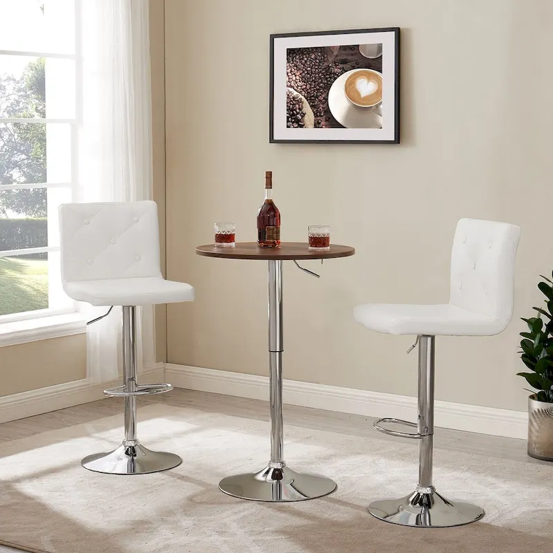 Javlergo Bar Stools Set of 2 Adjustable Swivel PU Leather Barstools with Back and Footrest