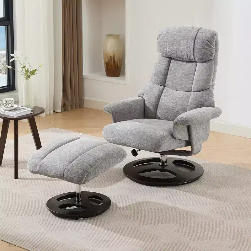 GDFStudio Cosette Chenille Massage Swivel Recliner Chair with Ottoman