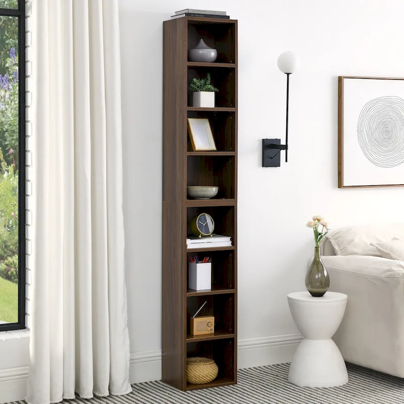 8-Tier Media Tower Rack, CD DVD Slim Storage Cabinet with Adjustable Shelves, Tall Narrow Bookcase Display Bookshelf