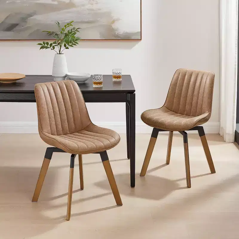 Art Leon Mid-century Modern Faux Leather Swivel Dining Chair, Set of 2