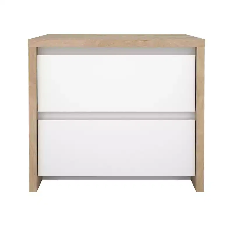 2-Drawer Nightstand, Jackson Hickory/White High Gloss & White, Single