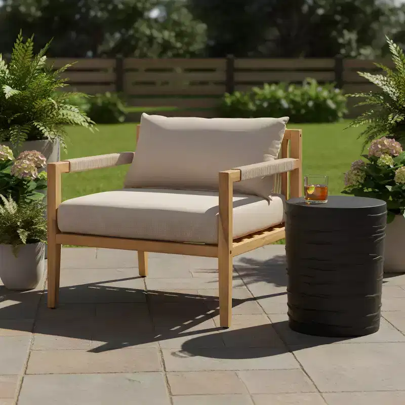 Christopher Knight Home Aditi Modern Patio Seating Set with Lightweight Concrete Side Table and Acacia Wood Chair