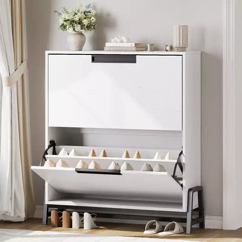 Shoe Storage Cabinet with 2 Flip Drawers, Freestanding Shoe Organizer, Narrow Shoe Rack Cabinet for Entryway, Foyer, Hallway, Living Room