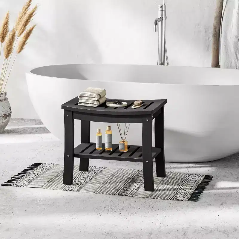 Shower Bench, 20.6 Inch HDPE Waterproof Shower Stool, 400Lbs Bathroom Chair with Storage Shelf, Non-Slip Surface Bathroom Chair for Elderly Seniors