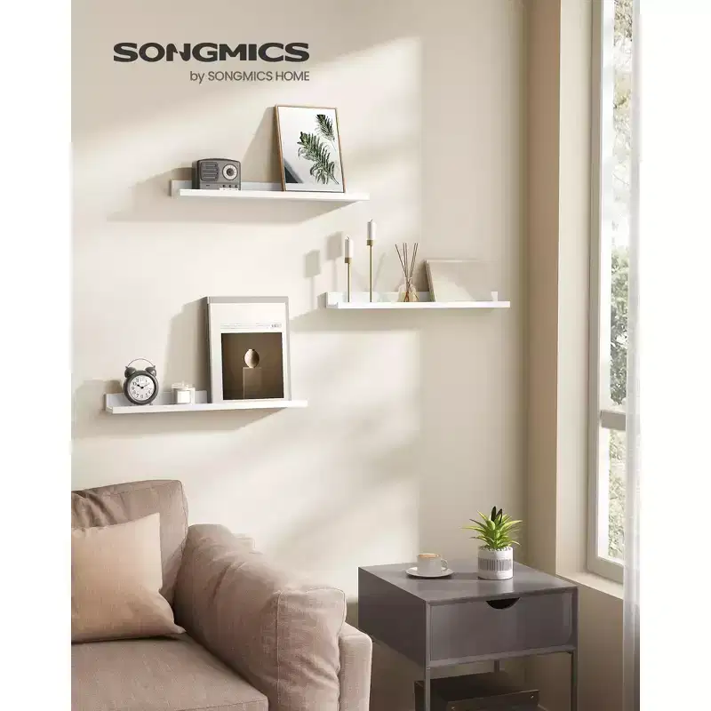 Set of 3 Floating Shelves, 23.6 Inch Wide Wall Shelves with 22 lb Capacity Each & Anti-Slip Edge, for Living Room Kitchen Bathroom, White