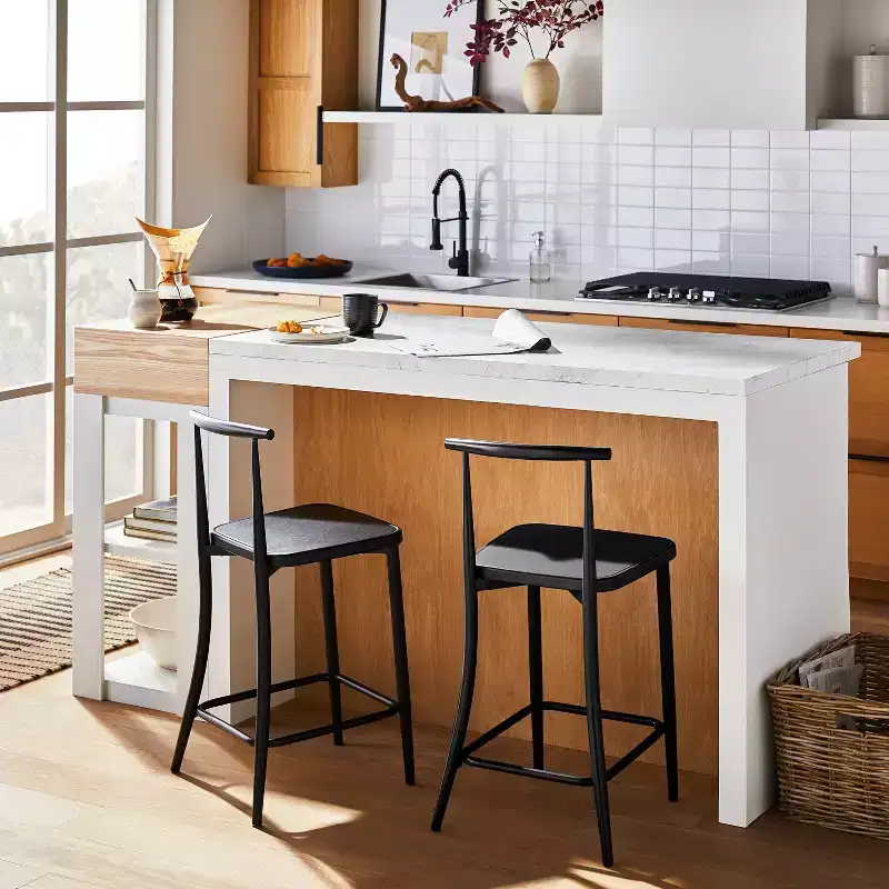Metal Cafe Counter Height Barstool in Black
