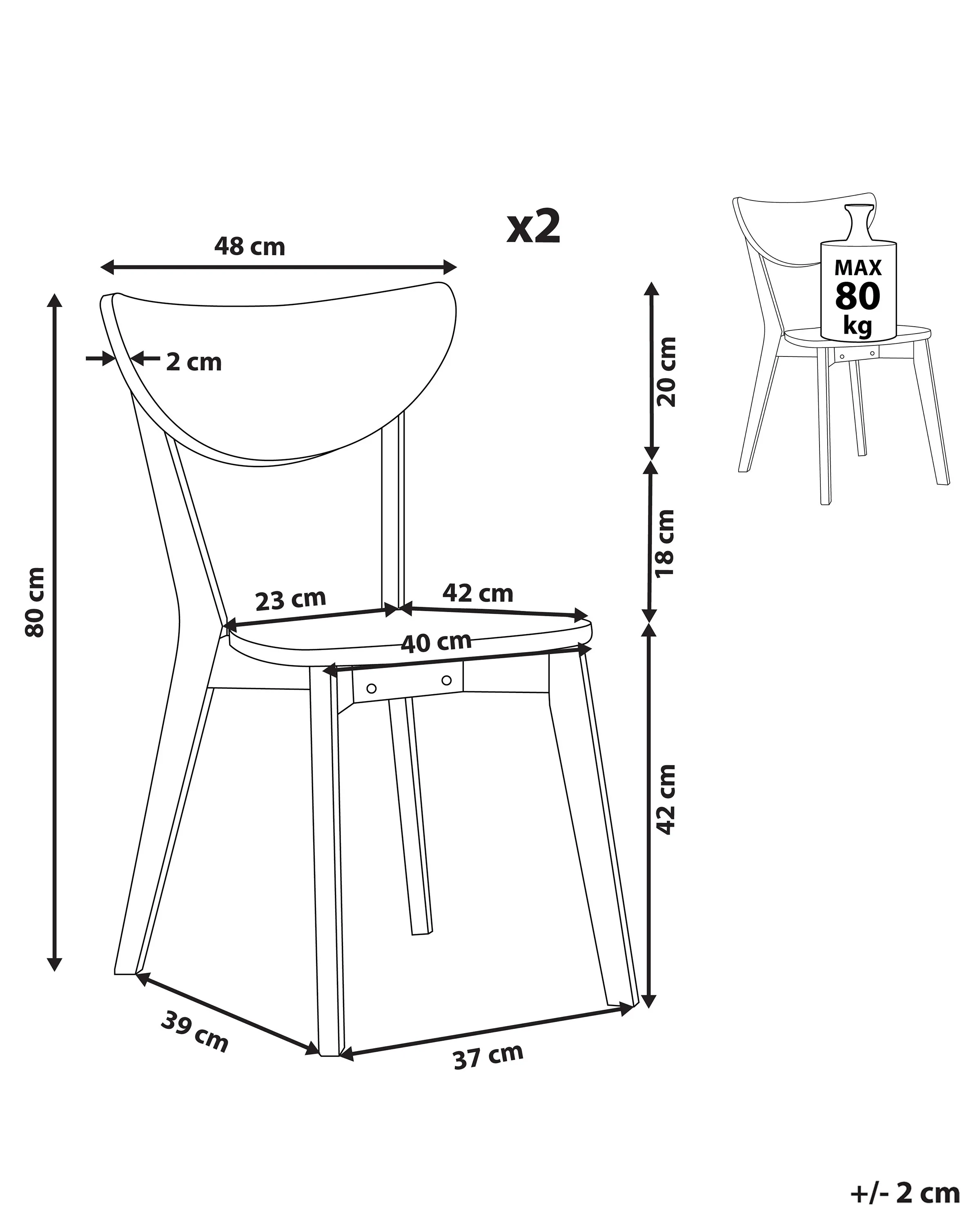 Set di 2 sedie da pranzo Bianco