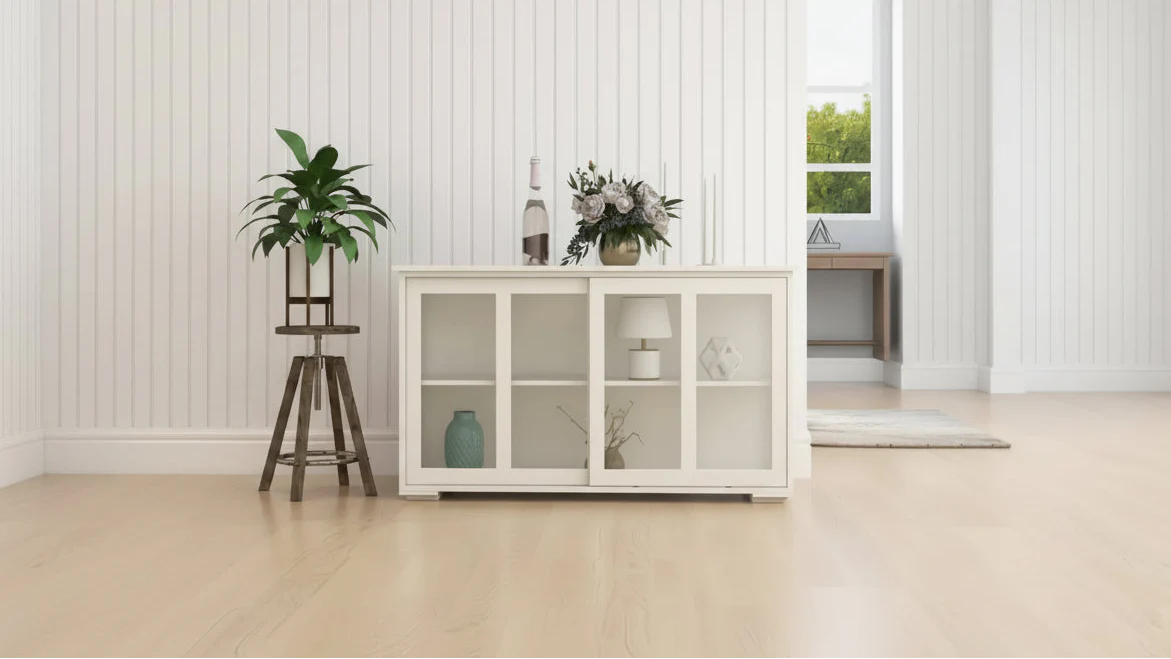 Kitchen Buffet Server Cabinet with Sliding Glass Doors, 2-Tier Adjustable Shelf, 41.9x14x24.6 in