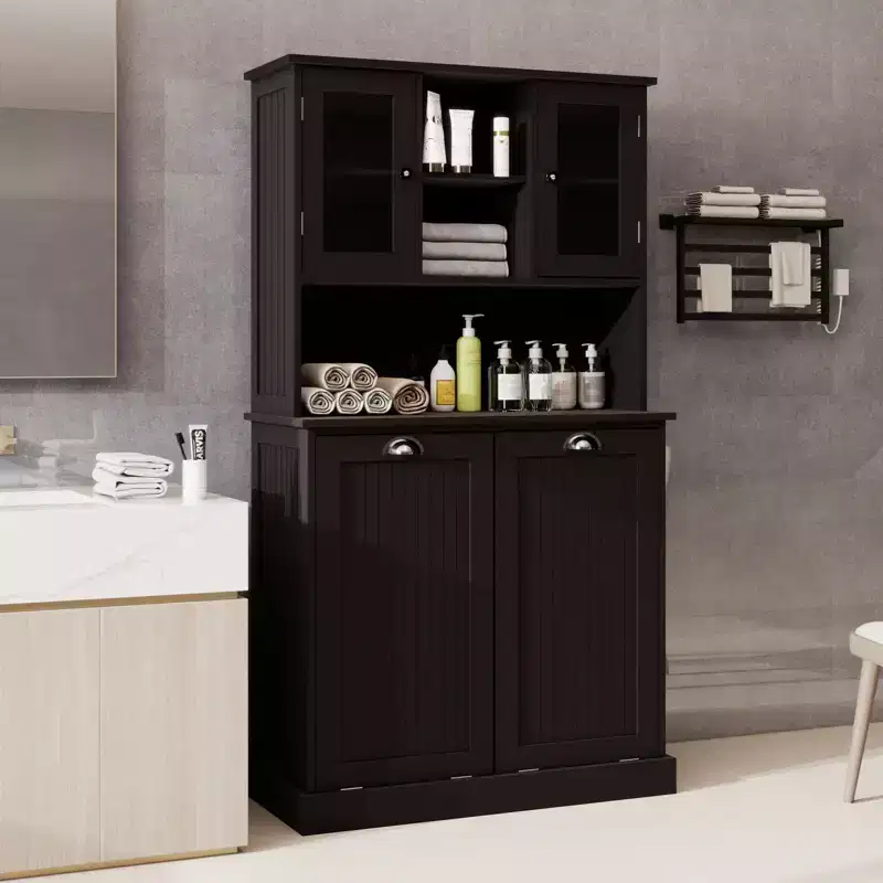 Double-Compartment Bathroom Storage Cabinets with 2 Adjustable Shelves, Suitable for Bedrooms and Bathrooms