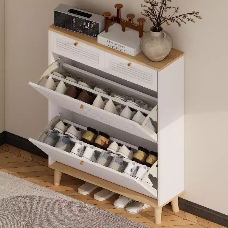 Freestanding Shoe Cabinet with 2 Flip Doors, Adjustable Shelf & 2 Drawers