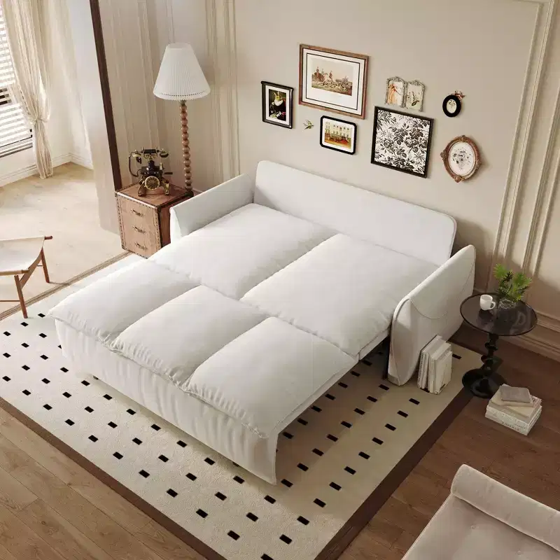 3-Seat Convertible Velvet Sleeper Sofa with Pull Out Bed, Multi-Functional Loveseat Living Couch with Pillow & Blanket